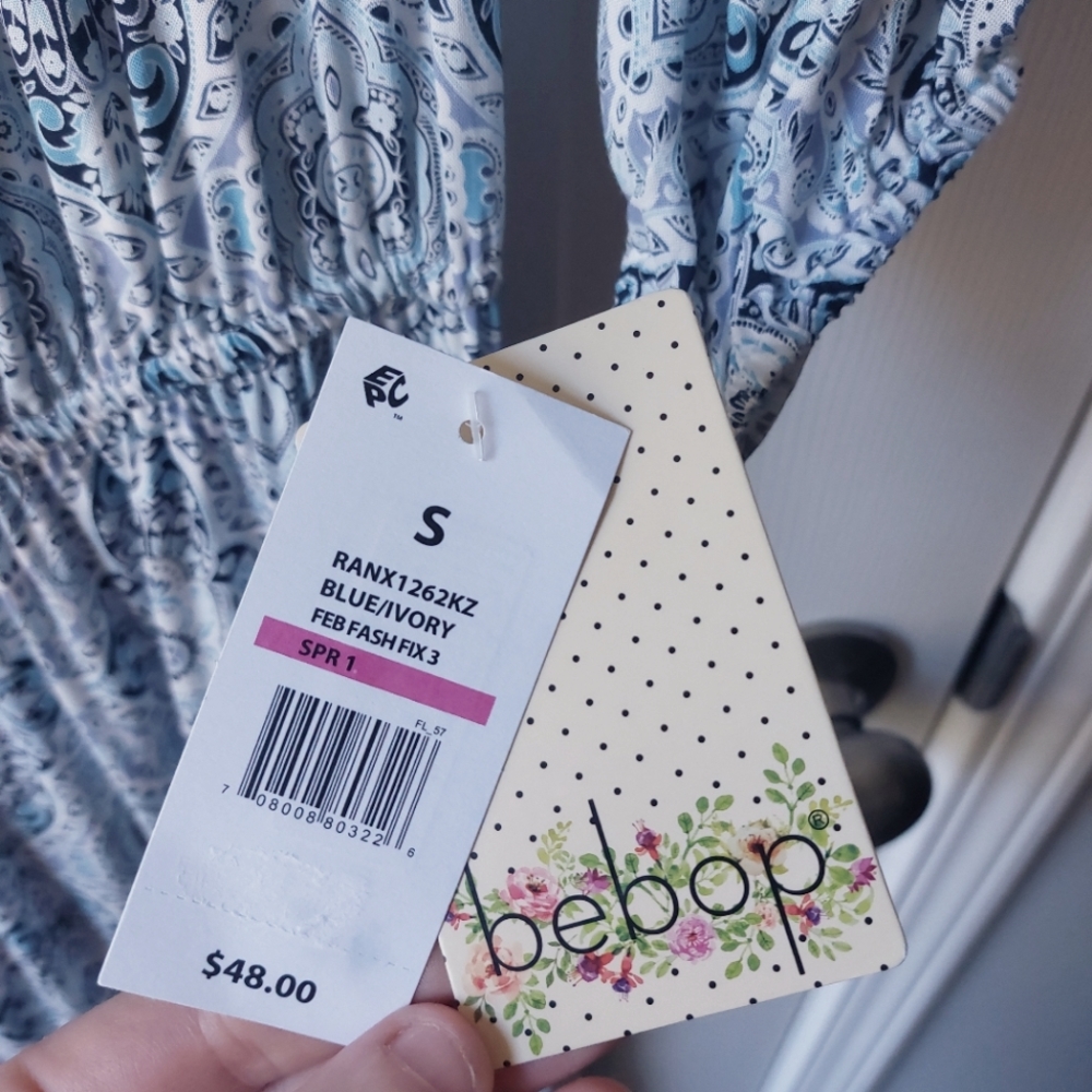 BeBop - NWT Off-the-Shoulder Midi Blue Floral Dress (Junior's) - Picture 4 of 12
